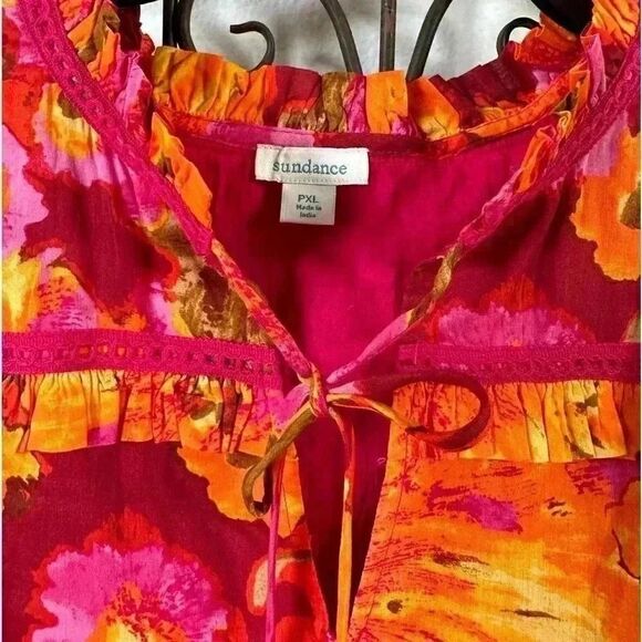 Sundance Beautiful Bright Sun Dress. Beaded ties Decorative Corded Trim. - Picture 10 of 11